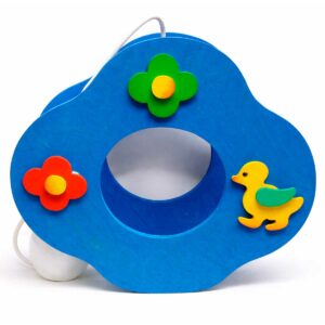 Lampe enfant en bois nuage avec fleurs et canard – Bleu Lampe décorative pour enfant en bois en forme de nuage avec fleurs et canard, couleur bleue