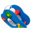 Lampe décorative pour enfant en bois bleu en forme de nuage avec fleurs et canard, vue en perspective