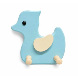 Porte-manteau enfant en bois canard bleu à deux patères Porte-manteau pour enfant en forme de canard en bois bleu avec deux patères