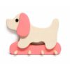 Porte-manteau enfant en bois en forme de chien rose avec crochets muraux