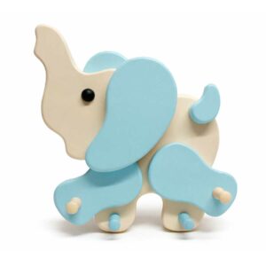 Porte-manteau enfant en bois en forme d’éléphant bleu avec crochets muraux