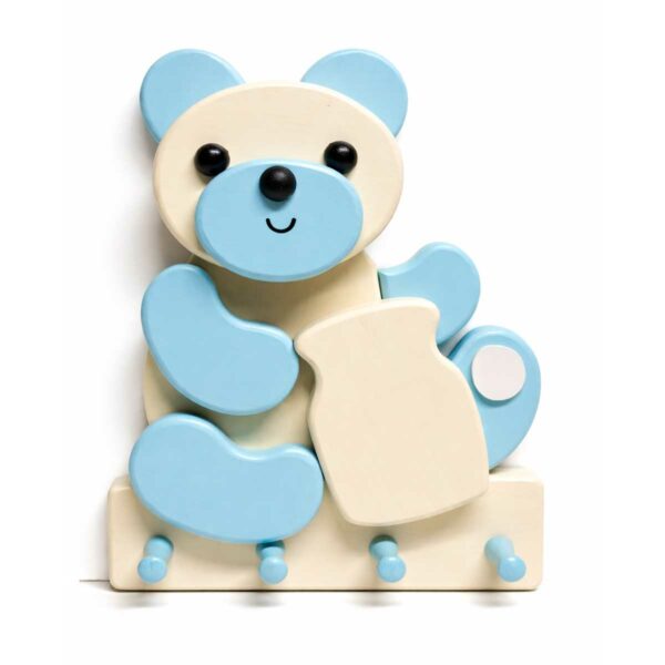 Porte-manteau enfant en bois ours bleu Porte-manteau pour enfant en forme d’ours en bois bleu