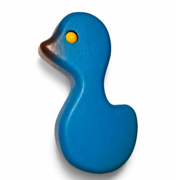 Bouton de meuble enfant en bois – Canard bleu, vue de côté Bouton de meuble enfant en bois en forme de canard bleu, vue de côté