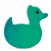 Bouton de meuble enfant en bois en forme de canard vert orienté vers la droite