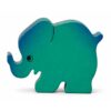 Bouton de meuble enfant en bois en forme d’éléphant vert et bleu orienté vers la gauche