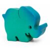 Bouton de meuble enfant éléphant vert et bleu en bois orienté vers la droite, vue en perspective