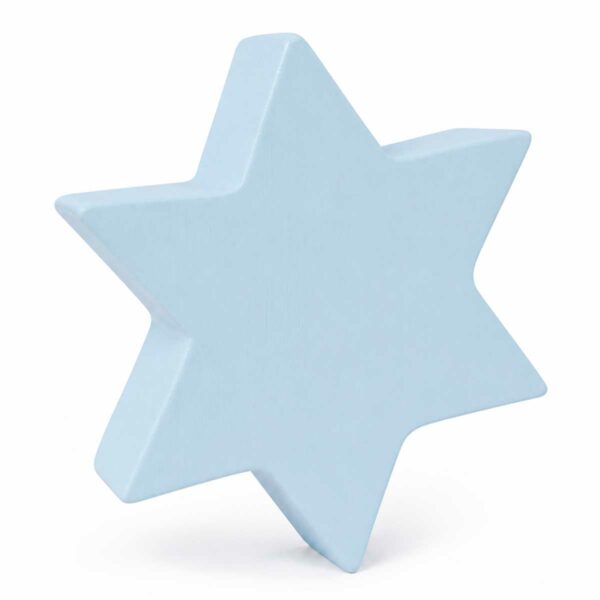 Pastel blue star children's furniture button in wood – side view Bouton de meuble enfant en bois en forme d’étoile bleu pastel, vue de côté