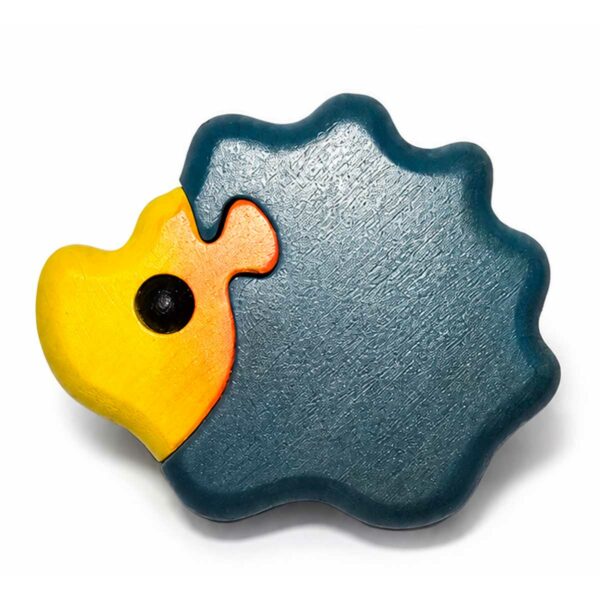 Bouton de meuble enfant en bois en forme de hérisson jaune et gris