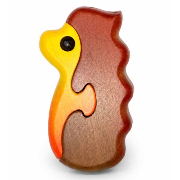 Bouton de meuble enfant en bois en forme de hérisson marron et jaune