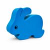 Bouton de meuble enfant en bois en forme de lapin bleu, vue de côté