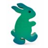 Bouton de meuble enfant en bois en forme de lapin debout vert et bleu orienté vers la droite