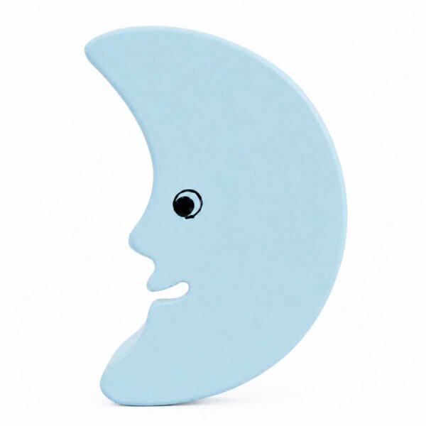 Bouton de meuble enfant lune bleu pastel en bois Bouton de meuble enfant en bois en forme de lune bleu pastel orientée vers la gauche
