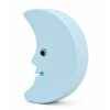 Bouton de meuble enfant lune bleu pastel en bois – vue de côté Bouton de meuble enfant en bois en forme de lune bleu pastel, vue de côté