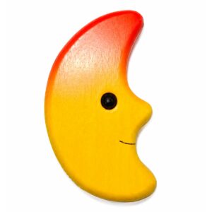 Bouton de meuble enfant en bois – Lune jaune et orange Bouton de meuble enfant en bois en forme de lune jaune et orange