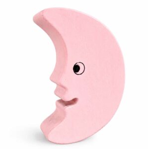 Bouton de meuble enfant en bois en forme de lune rose orientée vers la gauche