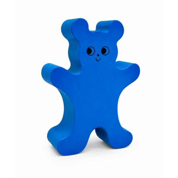 Bouton de meuble enfant ours bleu en bois – vue de côté Bouton de meuble enfant en bois en forme d’ours bleu, vue de côté