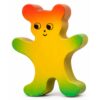 Bouton de meuble enfant ours jaune, orange et vert en bois – vue de côté Bouton de meuble enfant en bois en forme d’ours jaune, orange et vert, vue de côté