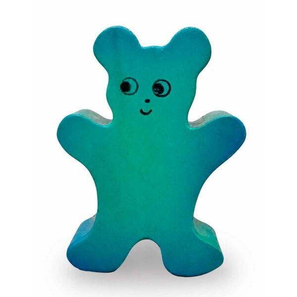 Green and blue wooden child's bear furniture button Bouton de meuble enfant en bois en forme d’ours vert et bleu
