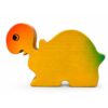 Bouton de meuble enfant en bois en forme de tortue jaune, orange et verte orientée vers la gauche