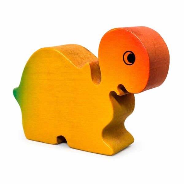 Bouton de meuble enfant en bois en forme de tortue jaune, orange et verte, vue de côté