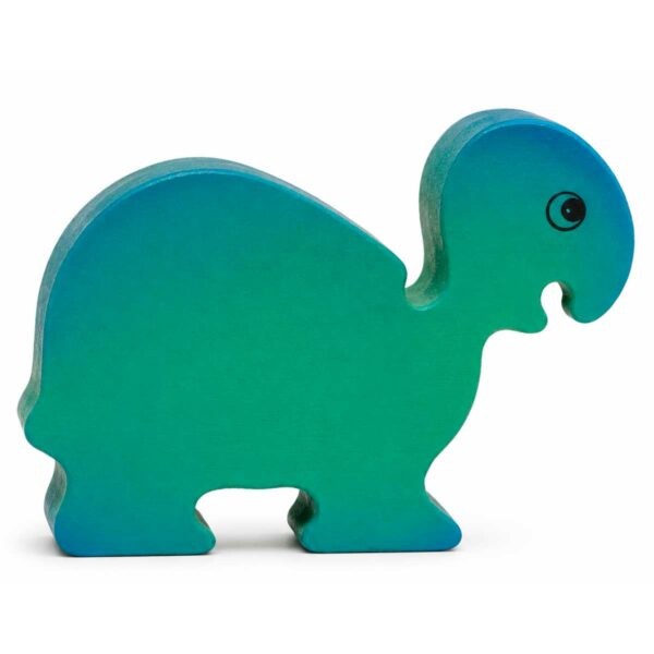 Bouton de meuble enfant en bois en forme de tortue verte et bleue orientée vers la droite