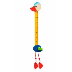 Toise enfant en bois en forme de canard multicolore avec pattes suspendues