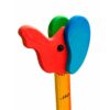 Détail de la tête d’éléphant d’une toise enfant en bois multicolore