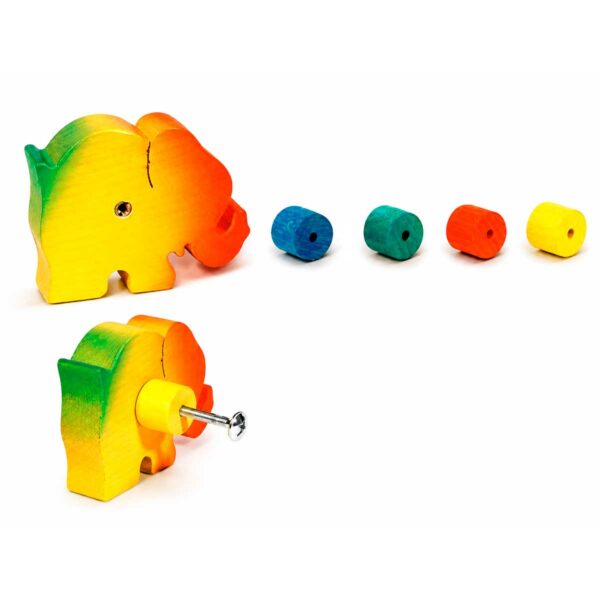 Vue arrière de boutons de meuble enfant en bois avec vis de fixation