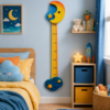 Toise enfant lune et étoile en bois dans une chambre d’enfant