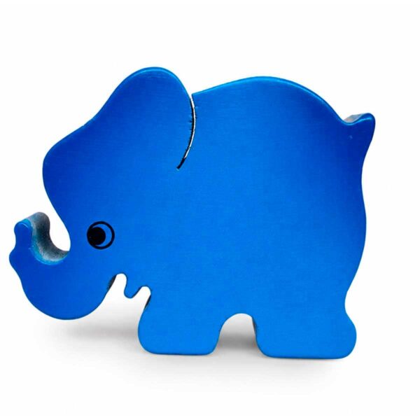 Bouton de meuble enfant en bois en forme d’éléphant bleu orienté vers la gauche