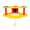 Lampe décorative pour enfant en bois jaune avec fleurs et ours, vue de dessous