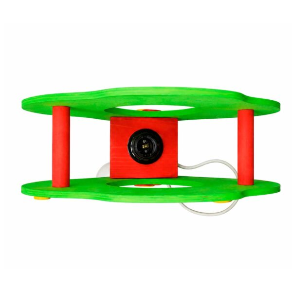 Lampe décorative pour enfant en bois vert avec fleurs et éléphant, vue de dessous