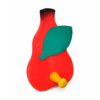 Vue latérale du porte-manteau enfant poire rouge en bois avec crochet jaune