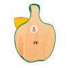 Vue arrière d’un porte-manteau enfant en bois en forme de poire vert foncé, avec feuille jaune et système de fixation mural.