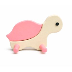 Porte-manteau enfant tortue rose en bois avec 2 crochets Porte-manteau enfant en bois en forme de tortue rose avec 2 crochets